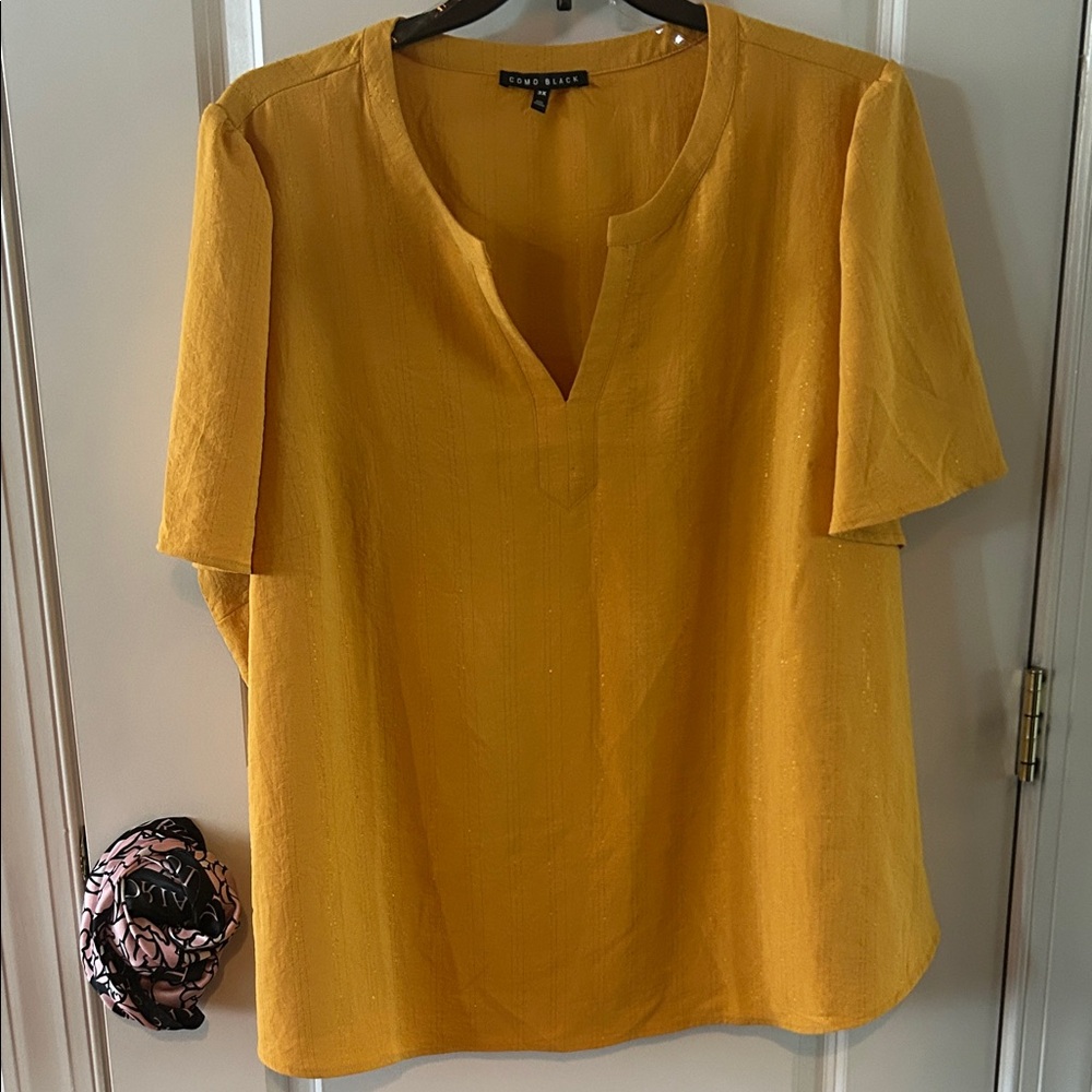 COMO BLACK Yellow Gold Striped Blouse top Womens Plus Size 3X NWT